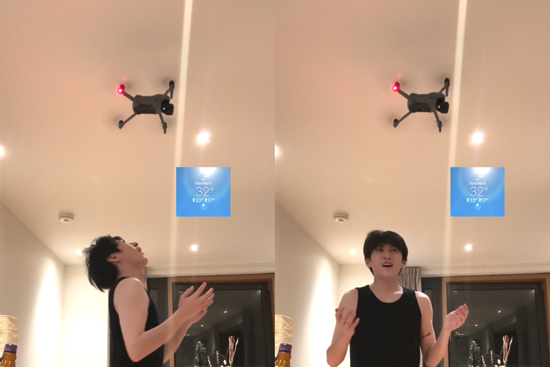 Sáng tạo nhất phải kể đến anh chàng du học sinh Anh này khi tận dụng luôn chiếc flycam mình có, hiệu quả rất là tích cực nha