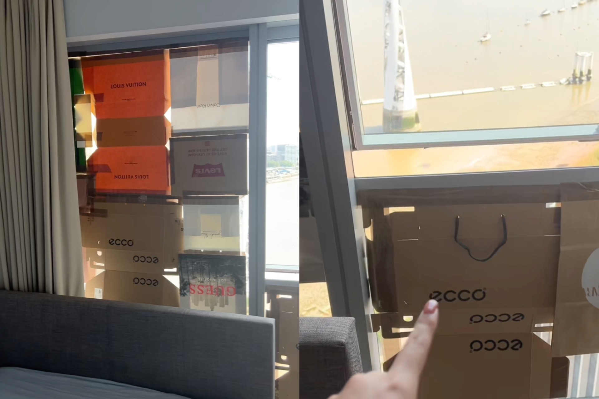 Đỡ được chút nào hay chút nấy, nữ sinh này lại chọn cách dùng bìa carton và túi giấy để che kín cửa sổ, tránh ánh nắng