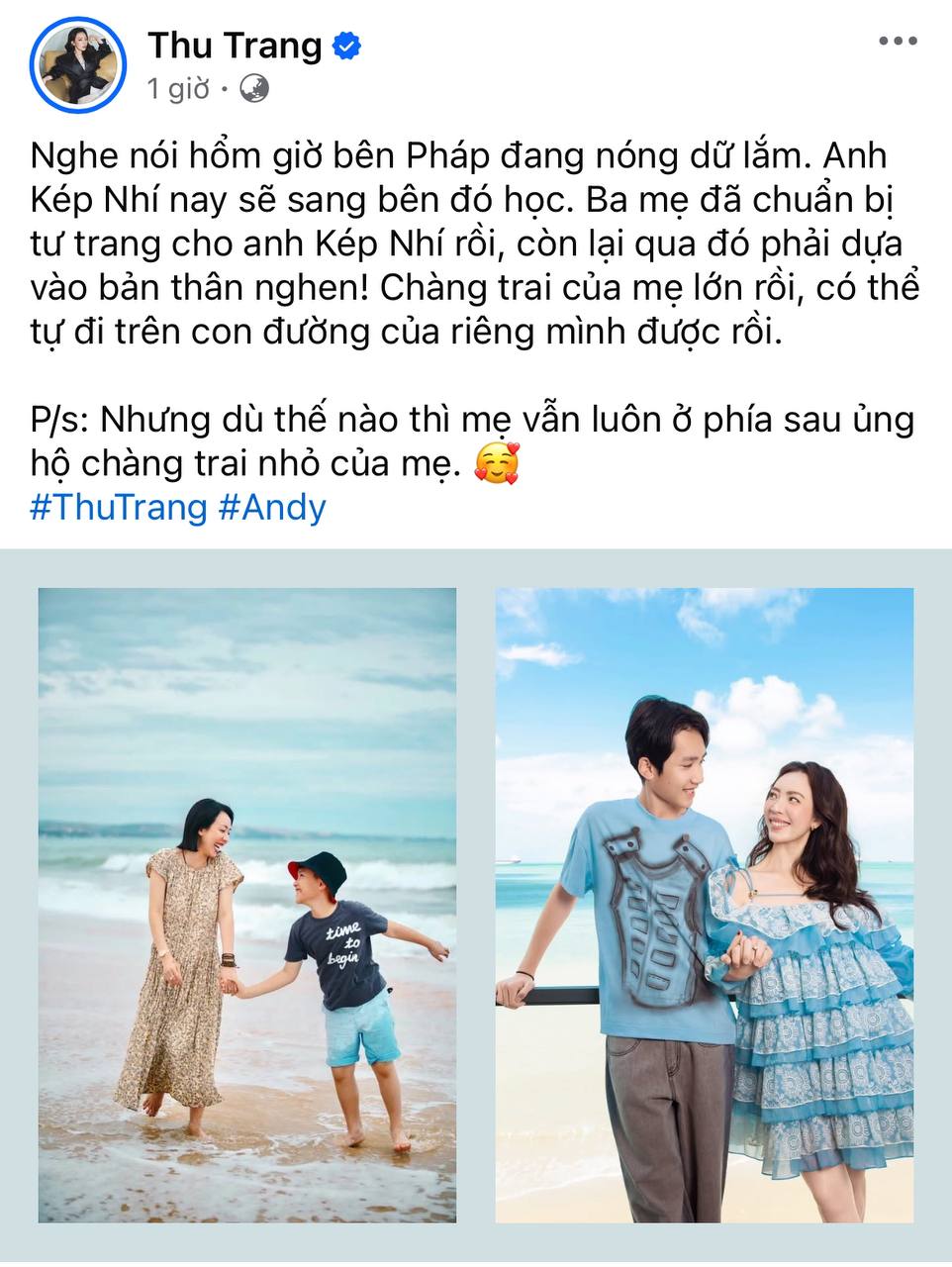 Thu Trang tiết lộ con trai sắp sang Pháp học tập