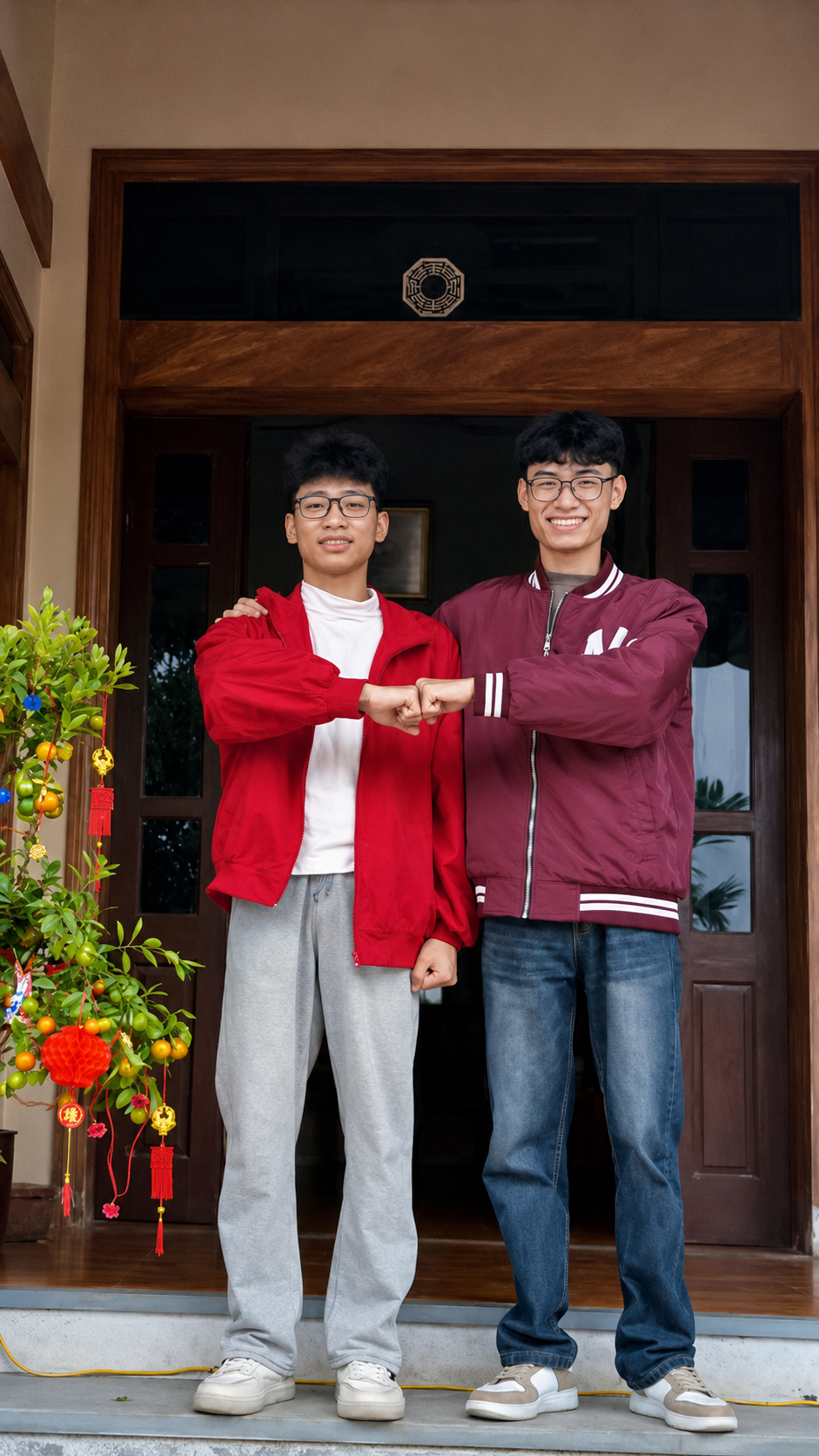 Công (bên trái) và anh trai