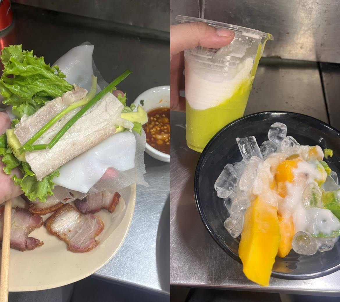 Bên trong chợ Cồn có nhiều đặc sản như bánh tráng cuốn thịt heo, kem bơ,... Ảnh: Bích Ngọc