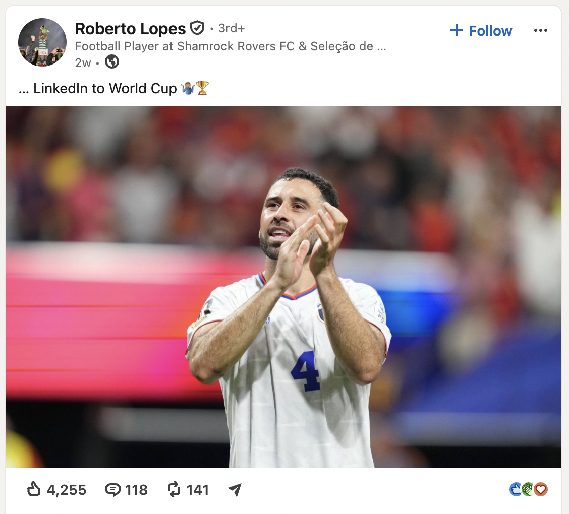 Bài đăng trên LinkedIn của Roberto Lopes