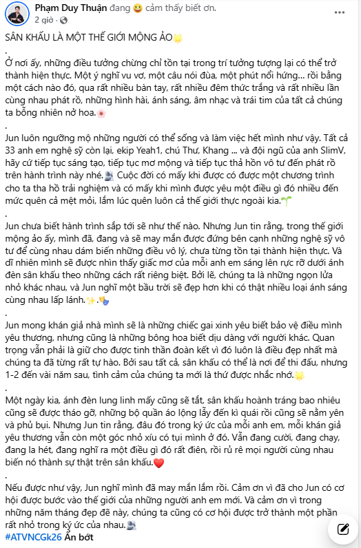 Chia sẻ của Jun Phạm trên trang cá nhân