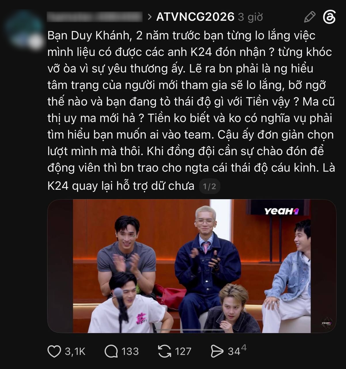 Duy Khánh vướng tranh cãi trên MXH sau tập 2 Anh trai vượt ngàn chông khai. (Ảnh: Chụp màn hình).