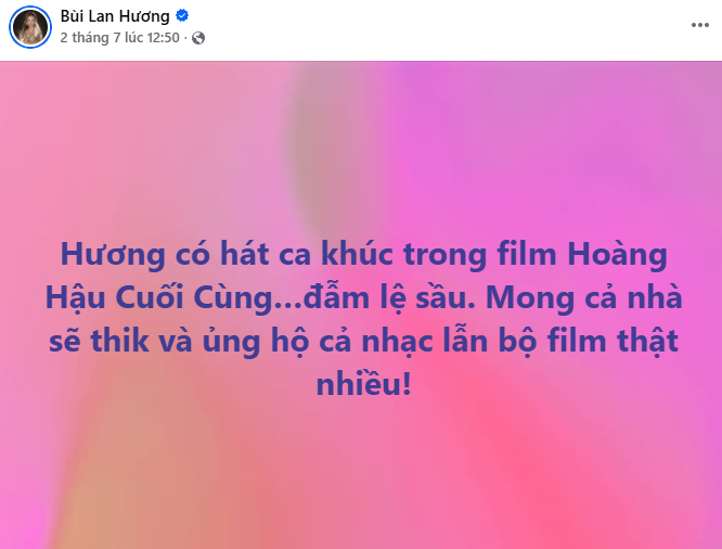 Bùi Lan Hương hào hứng khoe về ca khúc nhạc phim cho Hoàng Hậu Cuối Cùng