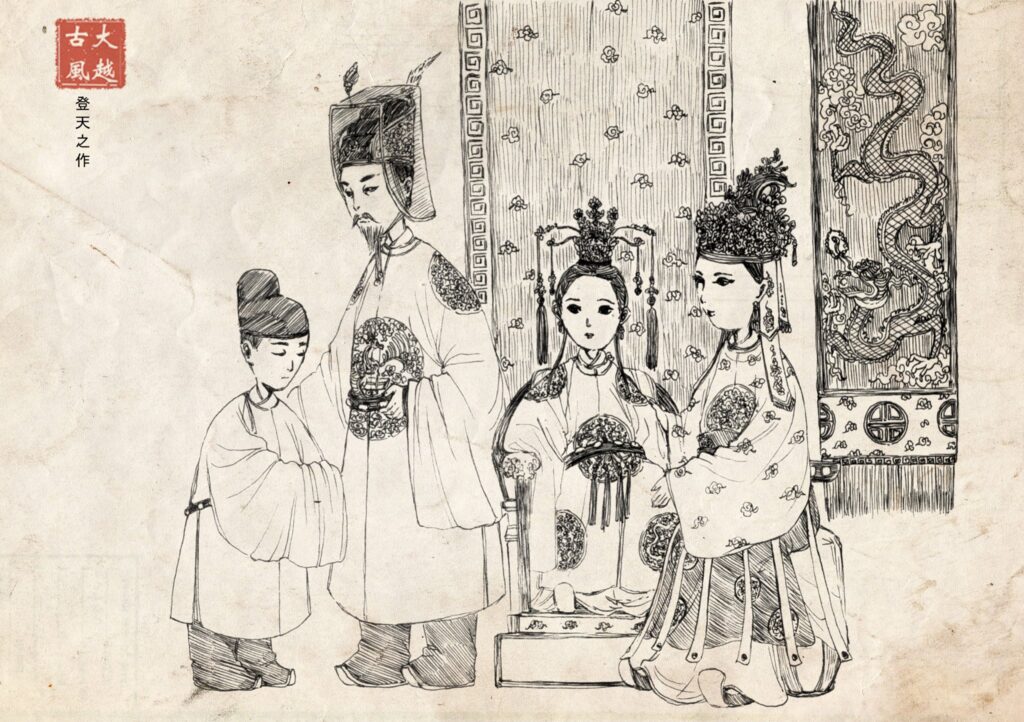 Lý Chiêu Hoàng lấy Trần Cảnh dưới sự sắp đặt của Điện tiền chỉ huy sứ Trần Thủ Độ. (Ảnh: Đại Việt Cổ Phong)