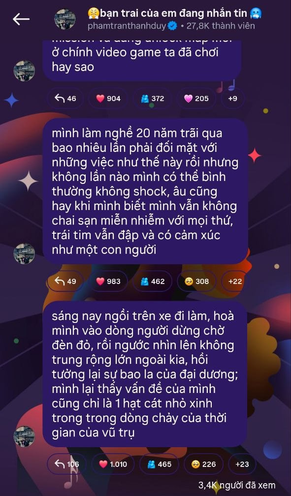 Tin nhắn của Thanh Duy gửi người hâm mộ