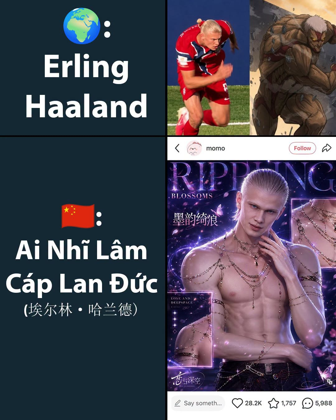 Netizen chỉnh sửa hình ảnh của anh thành nam chính trong trò chơi hẹn hò nổi tiếng Love and Deep Space, biến Haaland từ một siêu sao bóng đá thành