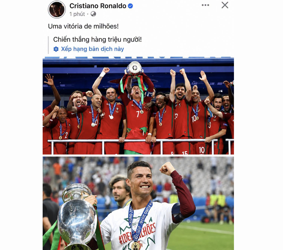 Ronaldo bất ngờ đăng ảnh vô địch Euro giữa lúc bị loại ở World Cup