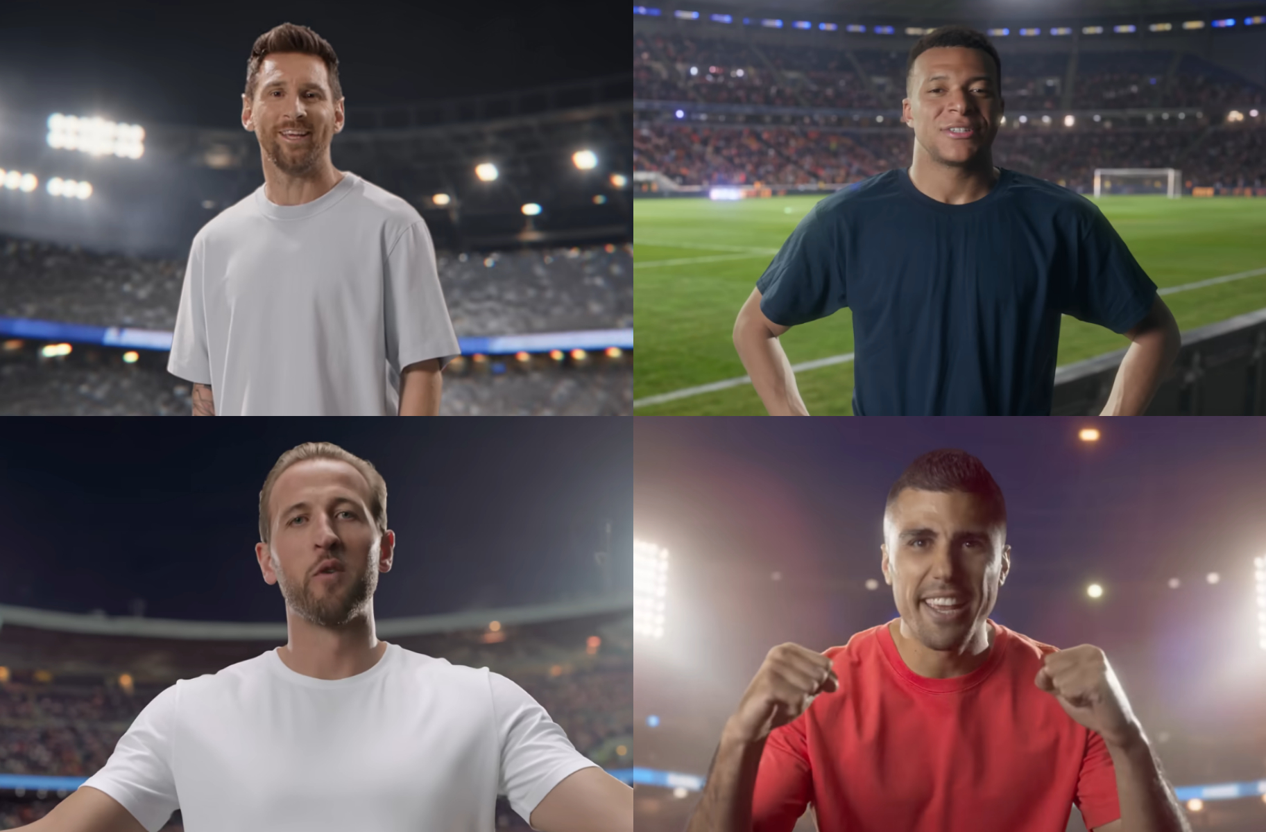 4 cầu thủ tham gia MV Dai Dai gồm Lionel Messi (Argentina), Kylian Mbappe (Pháp), Harry Kane (Anh), Rodri (Tây Ban Nha) đều đã lọt đến vòng Bán kết. Ảnh: YouTube