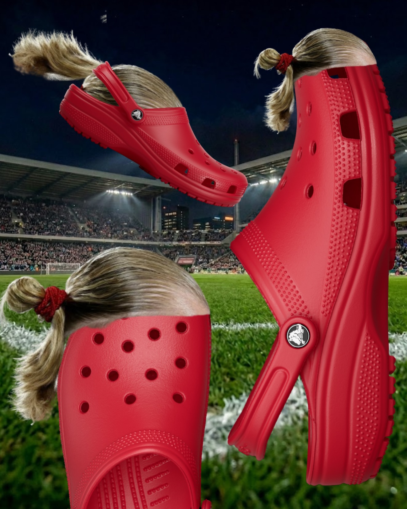 Thương hiệu biến đôi dép Crocs thành nhân vật mang mái tóc buộc cao đặc trưng, kèm dòng trạng thái