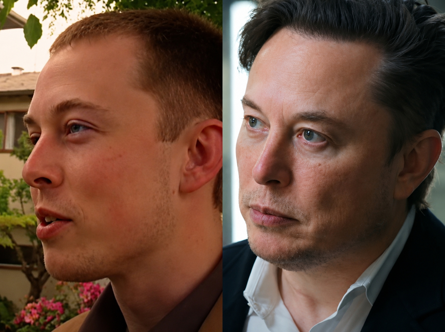 Sự khác biệt về mái tóc của Elon Musk trái ngược với quy luật thời gian (Ảnh Reddit)