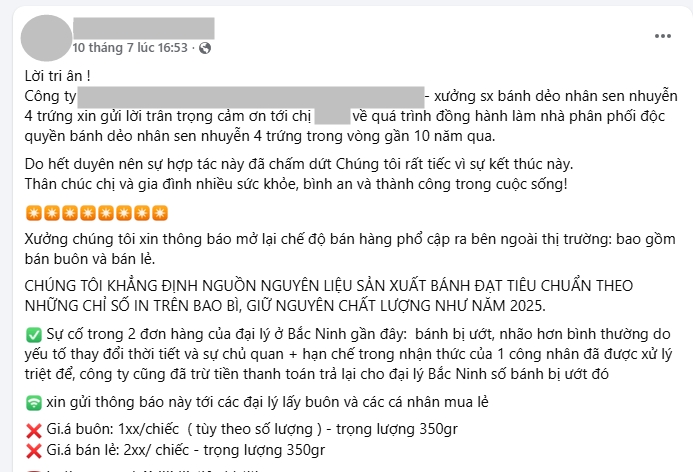 Xưởng công khai giá sỉ “bánh dẻo 4 trứng” khi dừng hợp tác sau gần 10 năm, chị gái bán online “phốt” mối cũ: Netizen chia phe tranh cãi