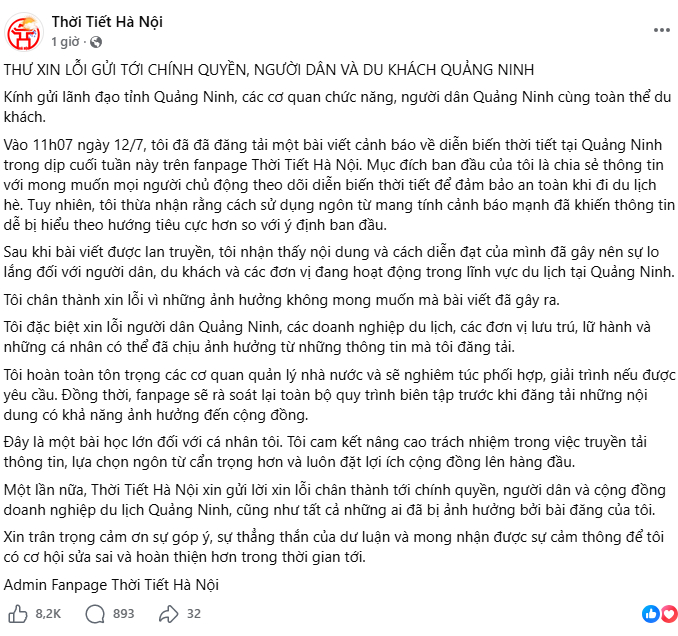 Bài viết được đăng tải trên fanpage