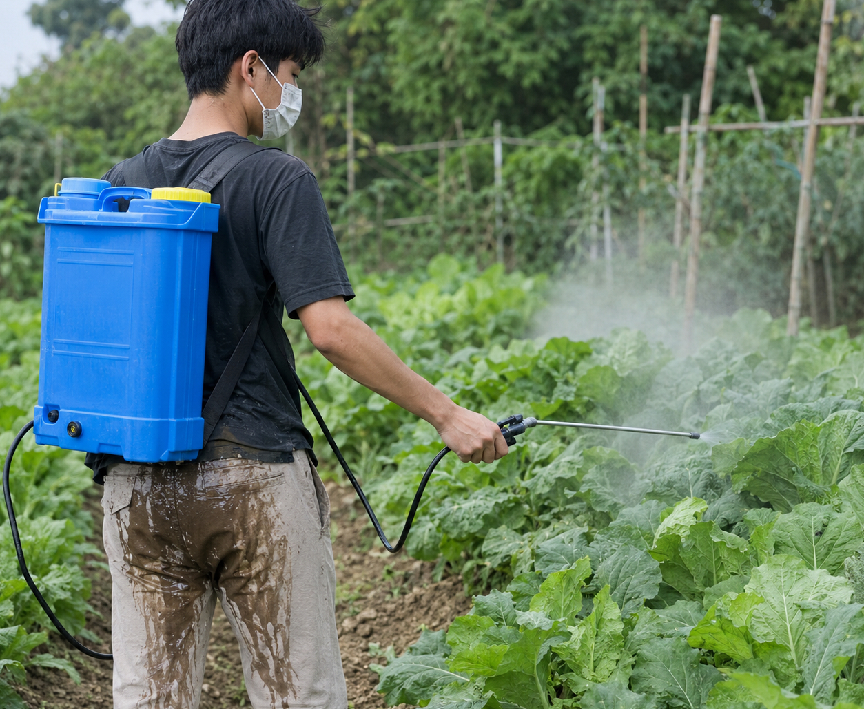 Nam thanh niên bị rò rỉ thuốc trừ sâu khi làm vườn giúp bố mẹ (Ảnh minh họa)