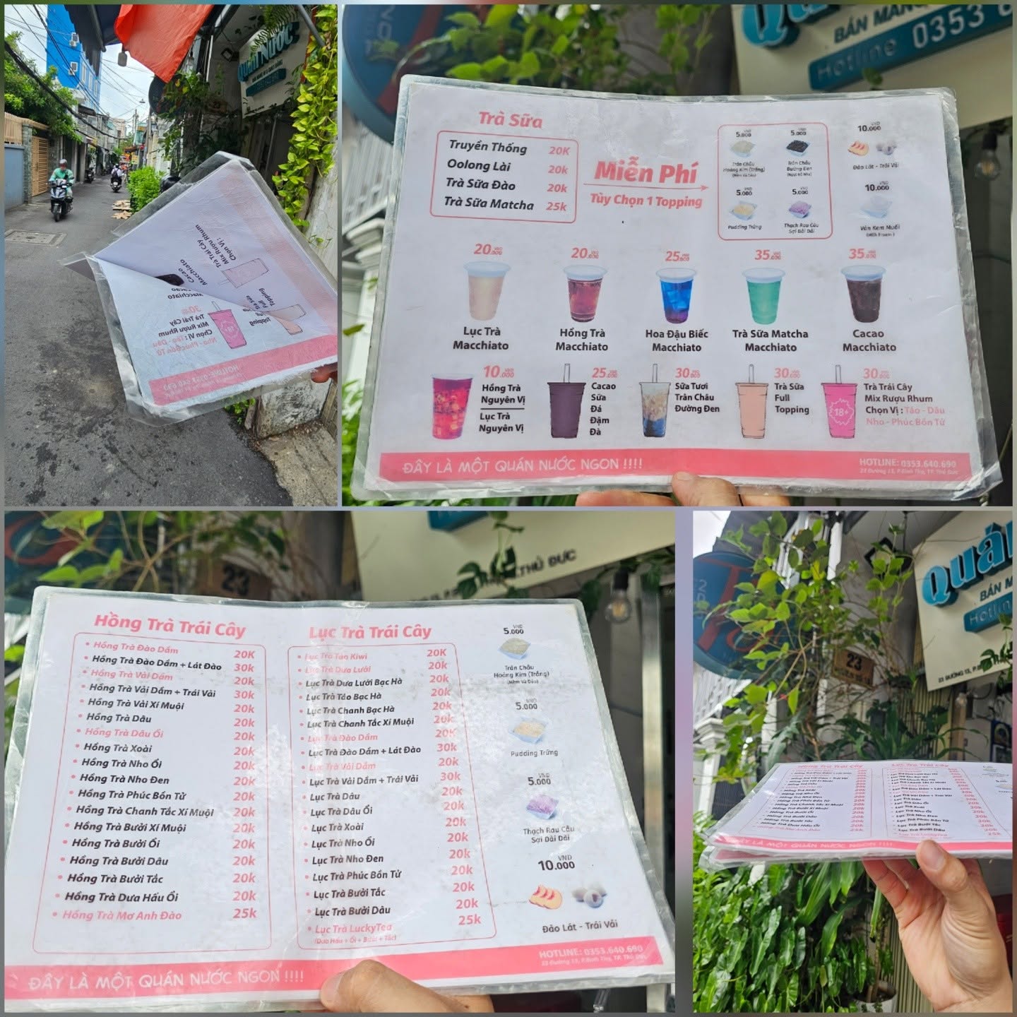 Menu của quán đa dạng các món hồng trà, lục trà