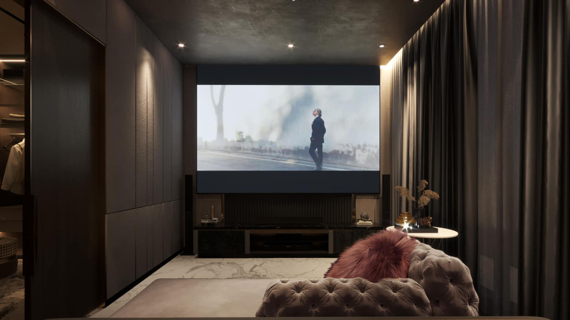 Penthouse này còn có rạp chiếu phim mini phục vụ sở thích của Ngân 98 và Lương Bằng Quang
