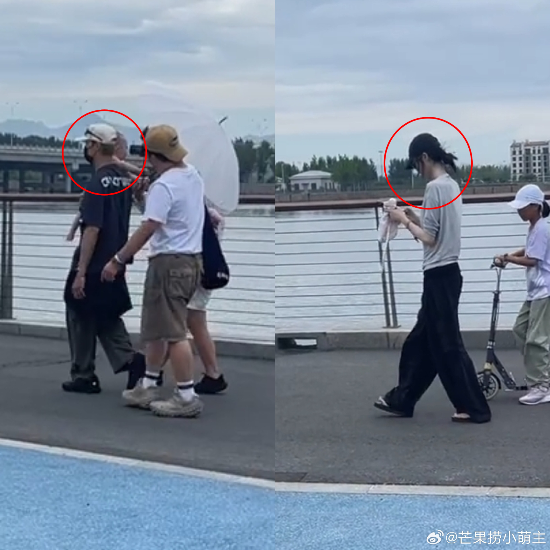 Trần Vỹ Đình - Hà Tuệ đưa con trai ra ngoài chơi trong chiều 18/7. Ảnh: Weibo