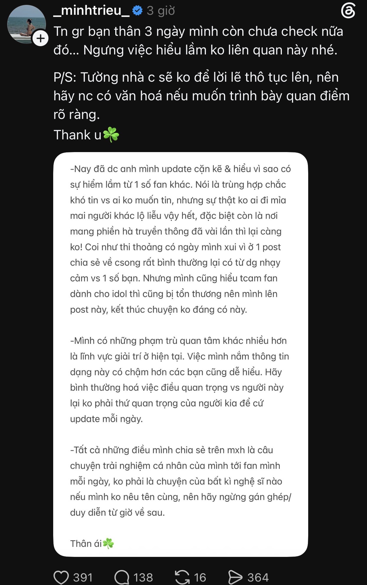 Minh Triệu lên tiếng về drama dậy sóng mới đây