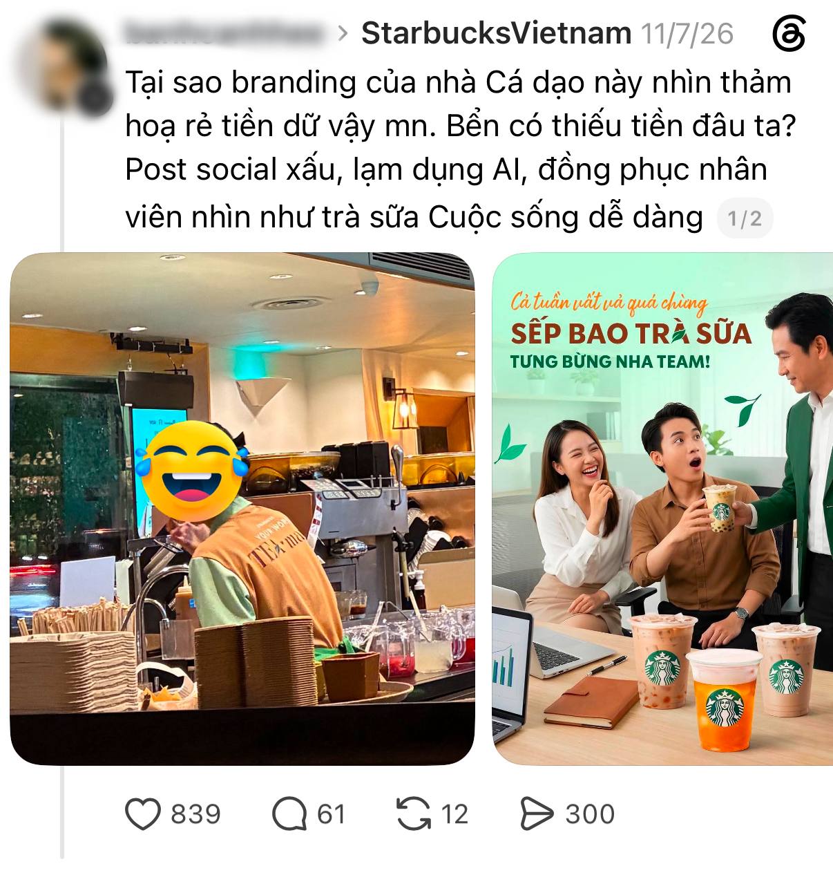 Một cư dân mạng chia sẻ quan điểm về branding của Starbucks Việt Nam thời gian gần đây