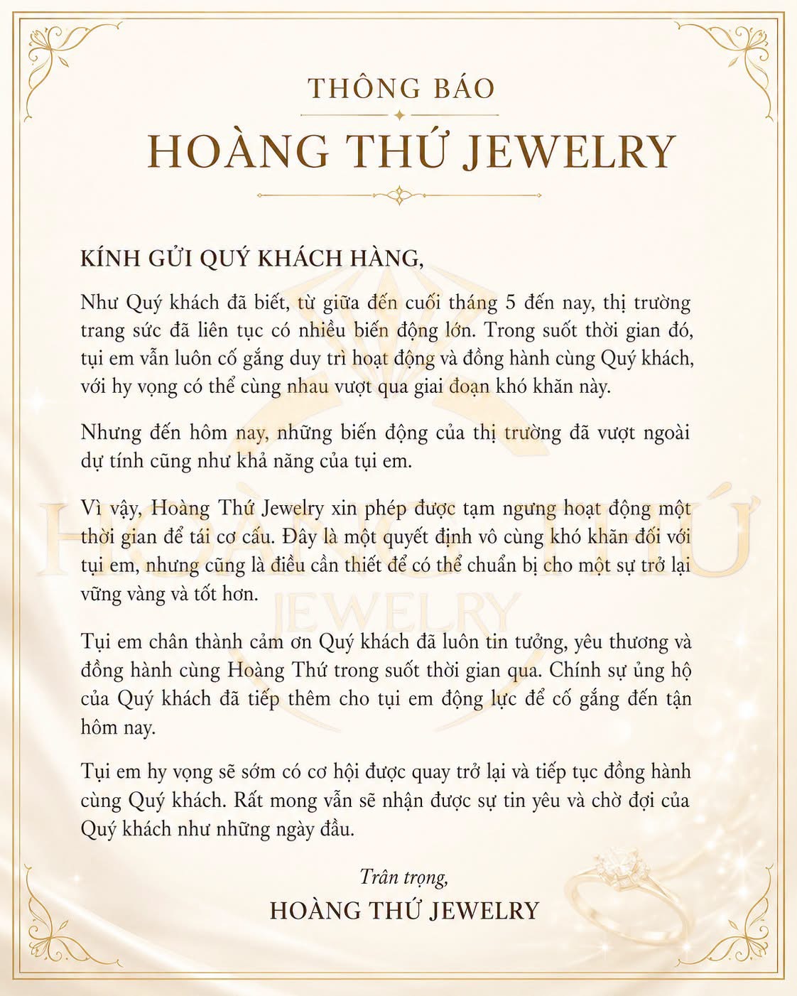 Thông báo của Hoàng Thứ Jewelry