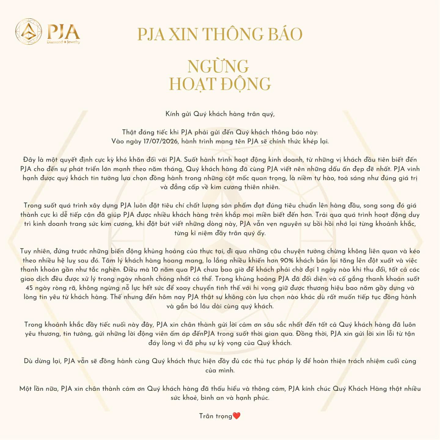 PJA thông báo