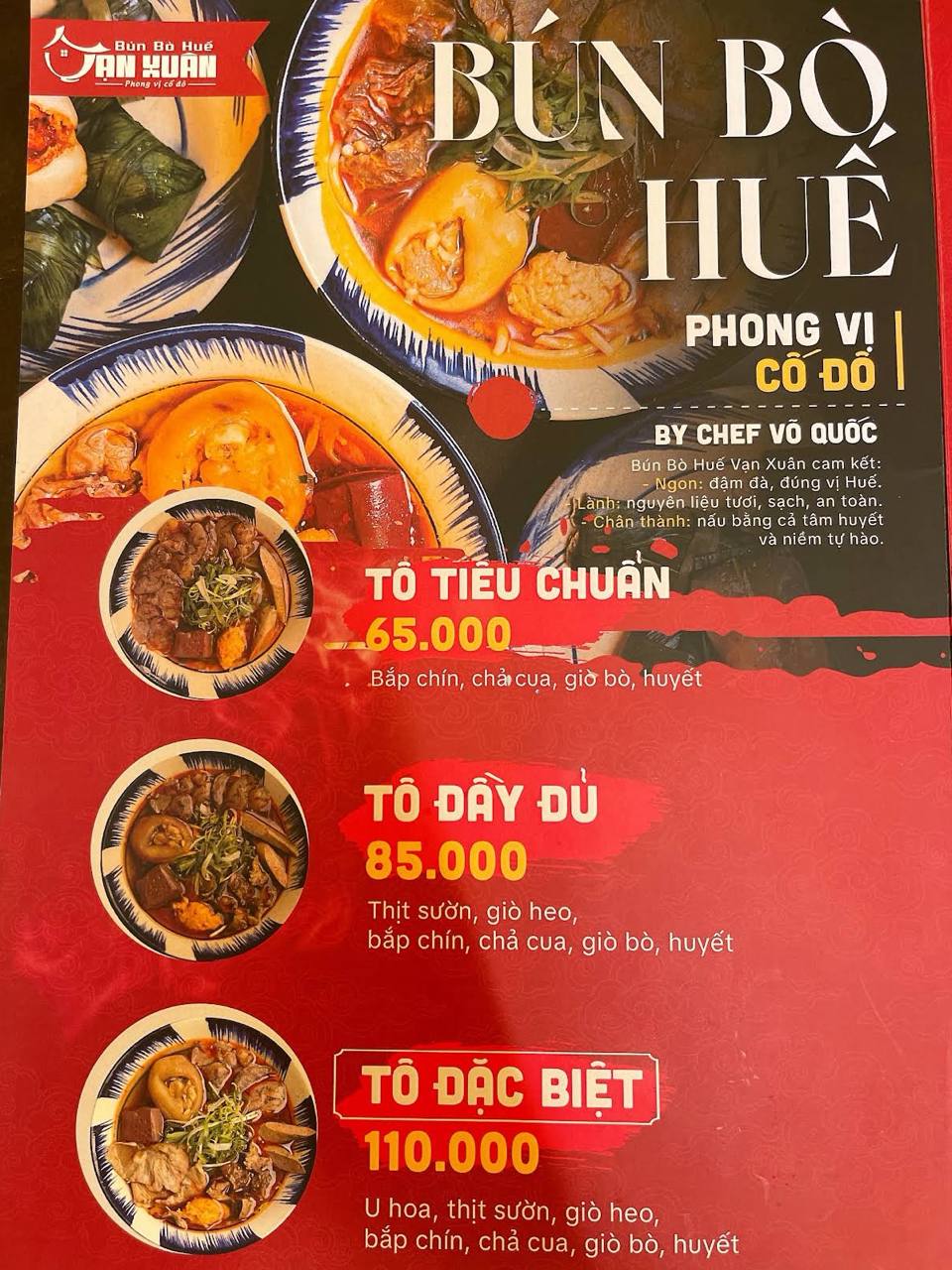 Thực đơn của quán