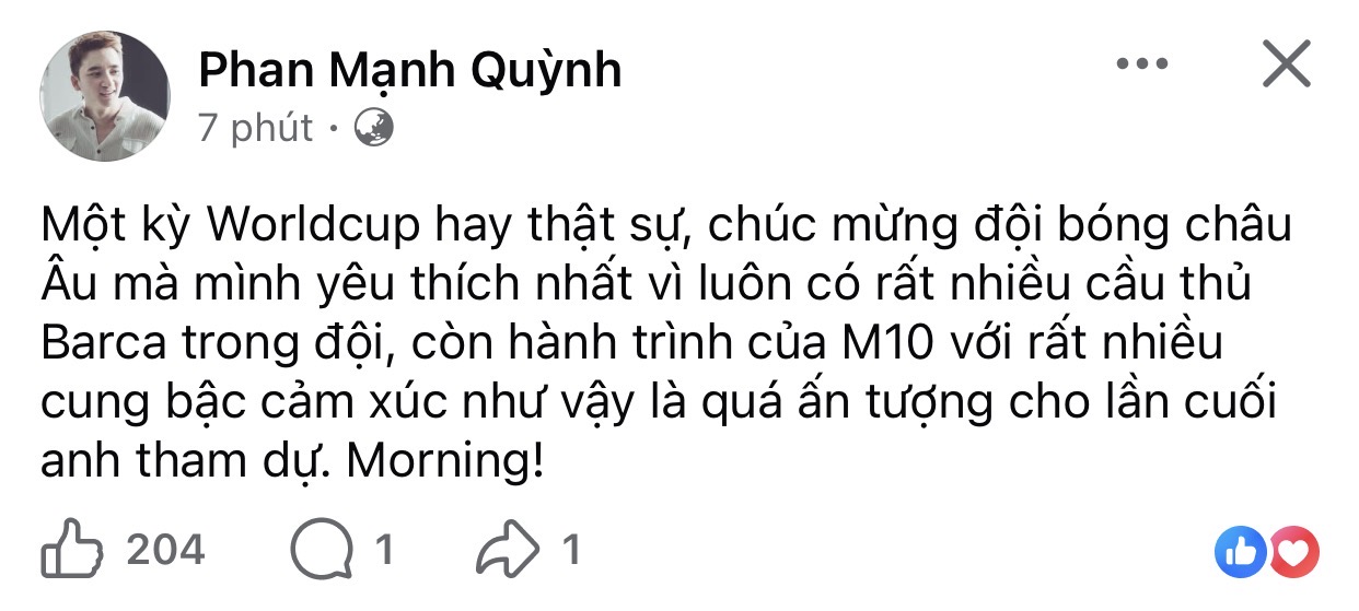 Phan Mạnh Quỳnh dành lời khen có cánh cho đội tuyển Tây Ban Nha và sự tôn trọng cho Messi