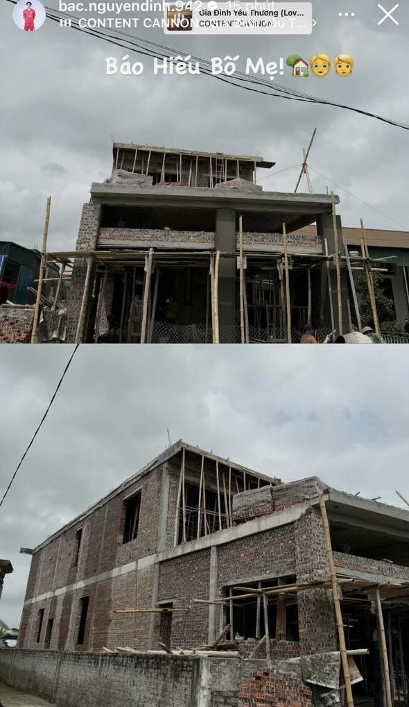 Căn nhà Đình Bắc xây báo hiếu bố mẹ rộng rãi, cao 2 tầng. Ảnh: FBNV