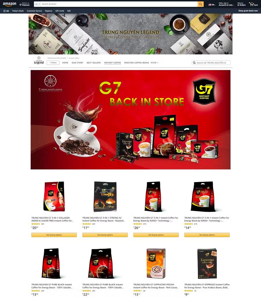 Gian hàng chính thức của Trung Nguyên Legend trên Amazon