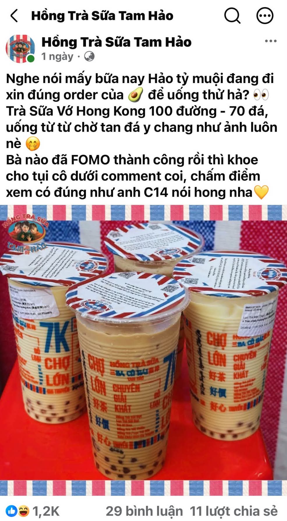 Hồng Trà Sữa Tam Hảo đăng tải nội dung liên quan tới 14 Casper trên page