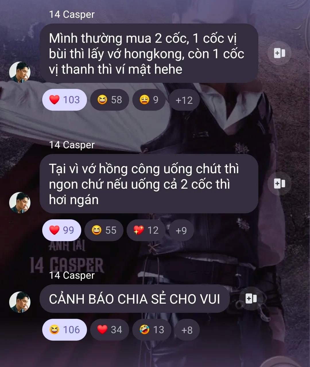 14 Casper đăng ảnh cầm trên tay cốc Hồng Trà Sữa Tam Hảo và nhiều lần nhắc tới món này khiến fan tò mò.