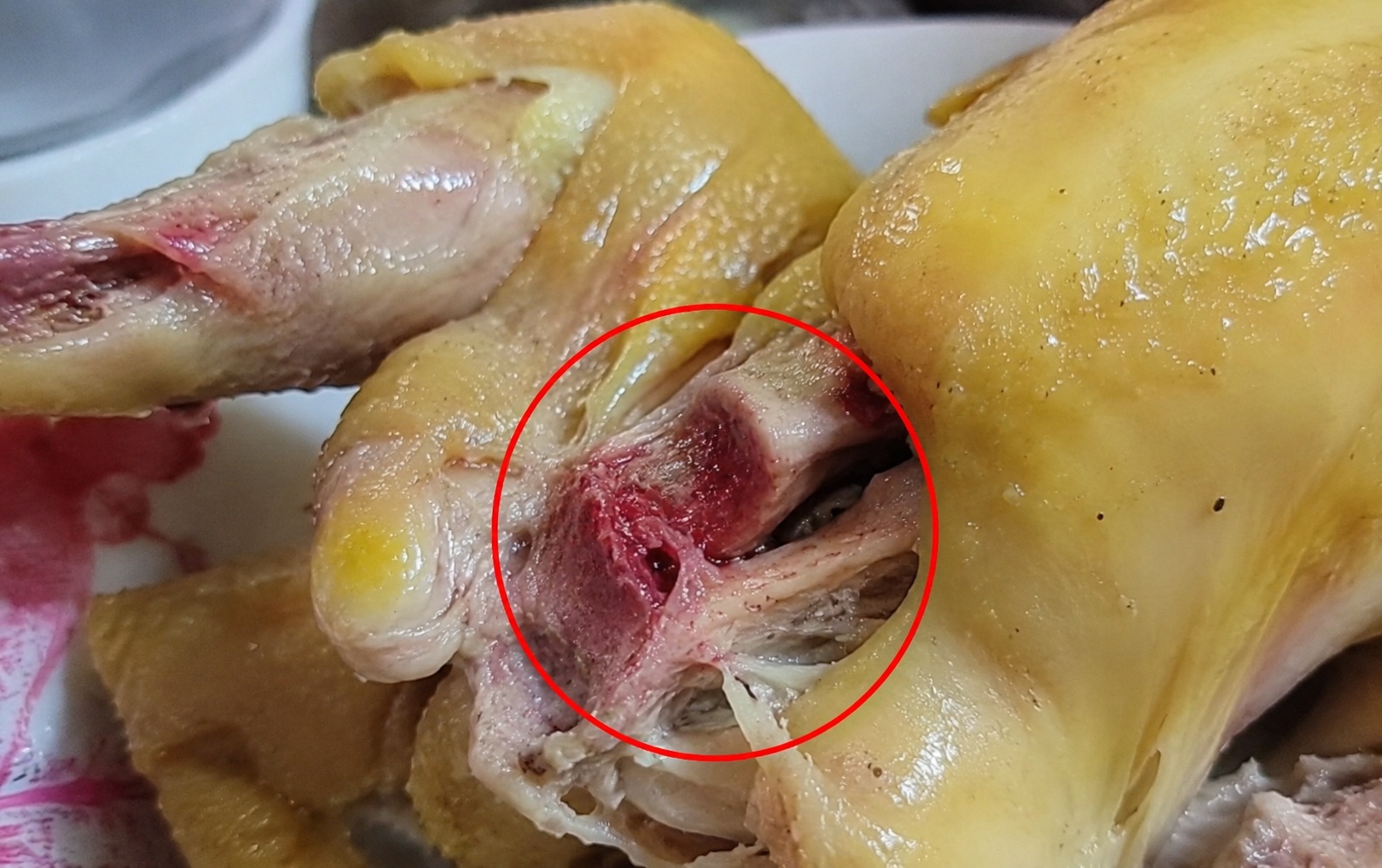 Vì sao thịt gà luộc chín vẫn đỏ xương?