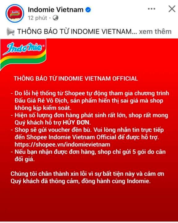 Thông báo từ Indomie Việt Nam