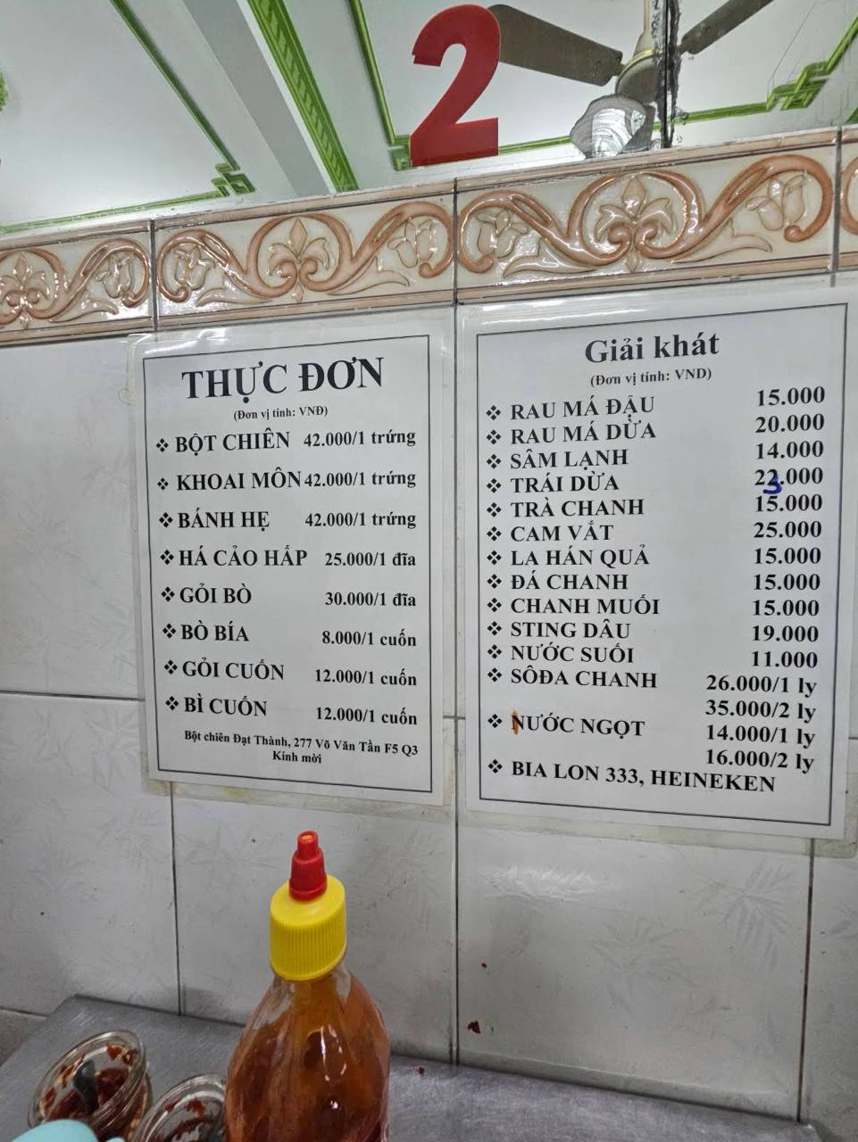 Thực đơn của bột chiên Đạt Thành