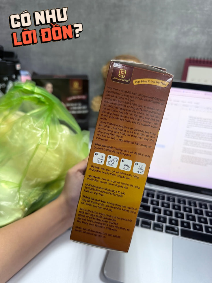 Pha 4 gói cà phê Laura của Nhật Kim Anh nhưng chả thấy linh chi hay đông trùng, độ sánh kẹo lại đến từ lượng đường khổng lồ!