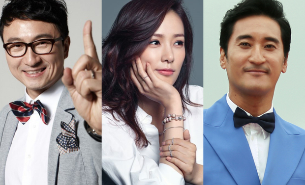 Son Tae Young từng bị tố bắt cá 2 tay với ca sĩ Joo Young Hoon và tài tử Shin Hyun Joon (ngoài cùng bên phải). Ảnh: Naver