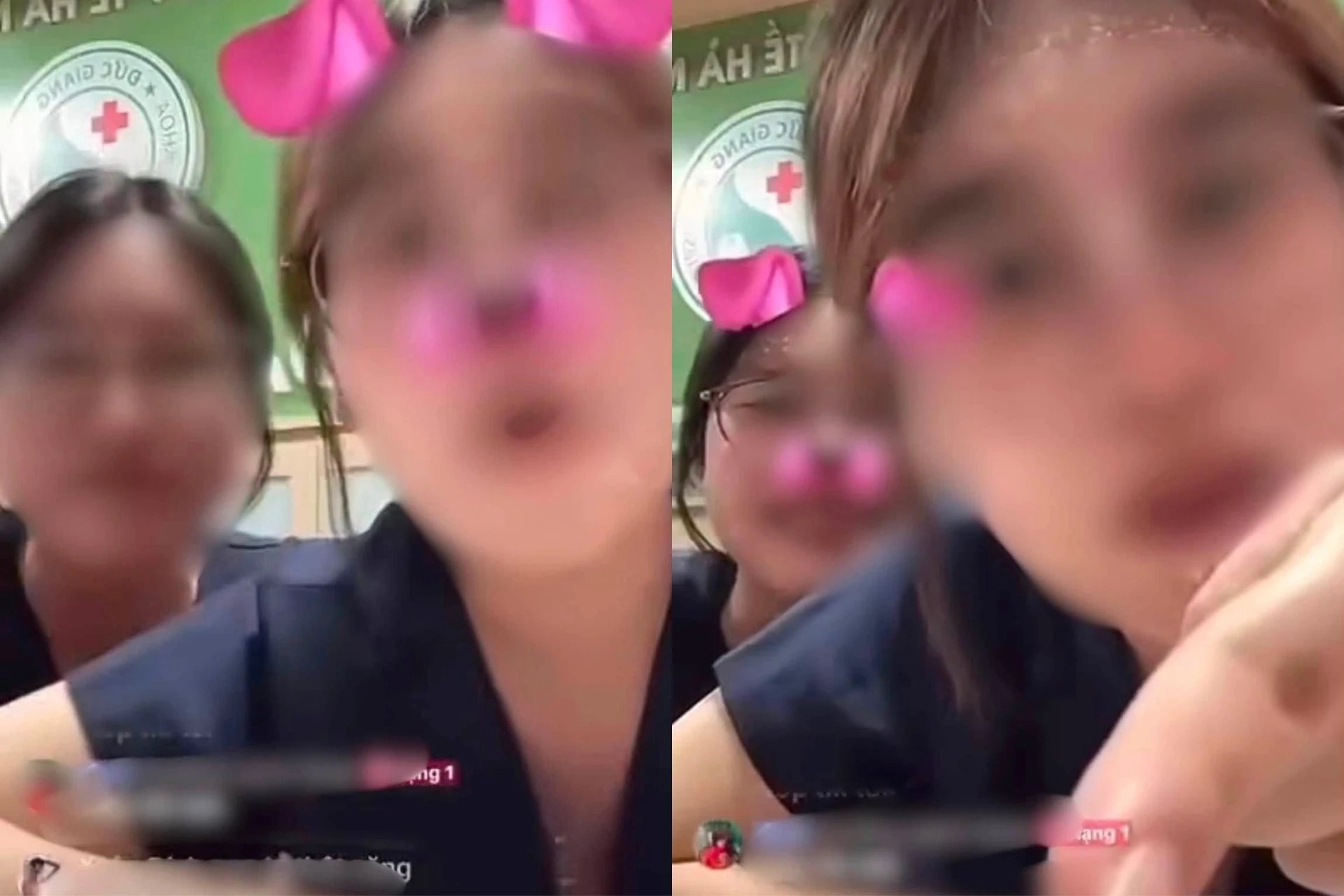 Hai sinh viên thực tập có lời nói thiếu chuẩn mực khi quay clip tại Bệnh viện Đa khoa Đức Giang (Ảnh chụp màn hình)