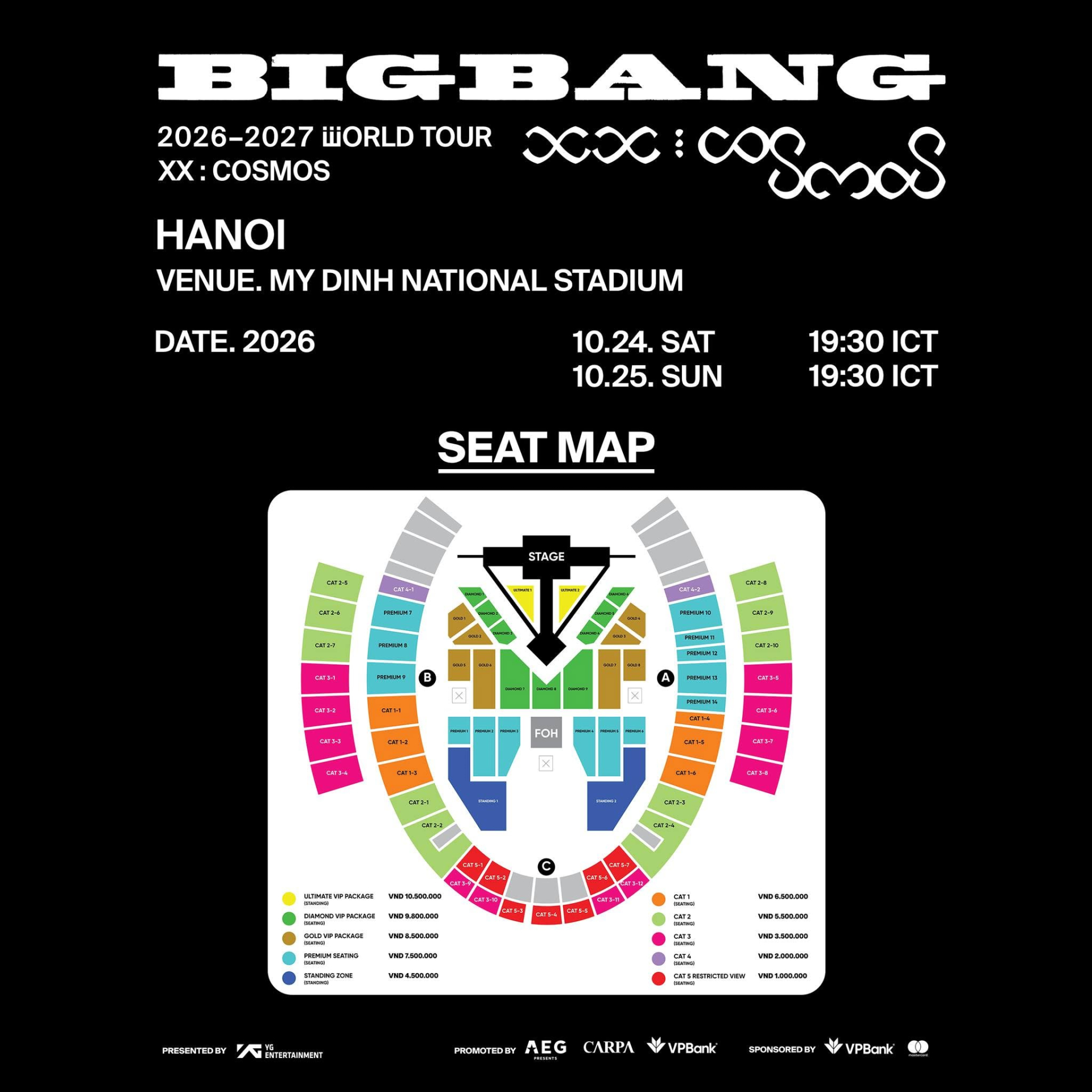 Seat map chính thức của concert BIGBANG ở Hà Nội