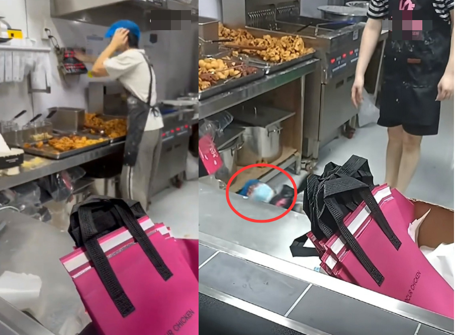 Nam nhân viên quán gà rán rơi vào hoảng loạn rồi ngất xỉu ngay trong bếp (Ảnh cắt từ video)