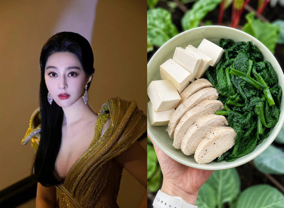 Phạm Băng Băng với món đậu phụ, ức gà, rau bina