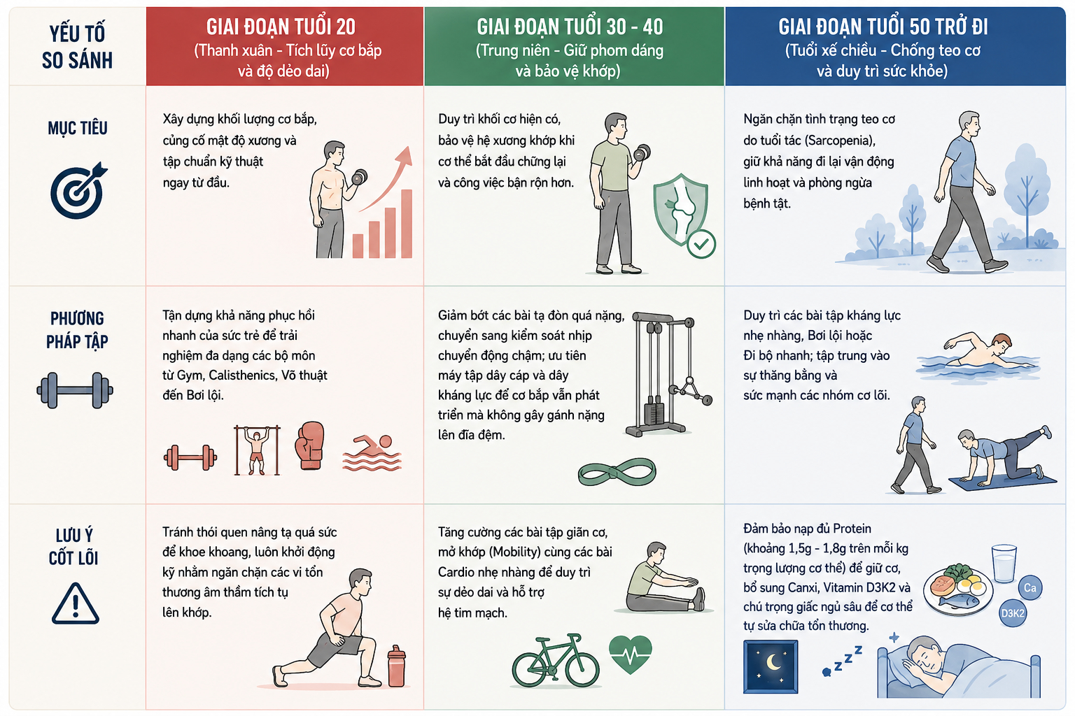 Tập luyện nên kéo dài cả đời, nhưng mục teieu và phương pháp thì cần thay đổi theo độ tuổi (Ảnh: Brohaus)