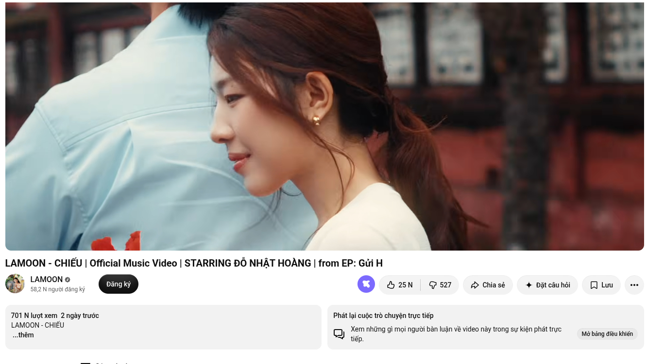 MV của Lamoon đạt 700 nghìn views sau gần 3 ngày lên sóng