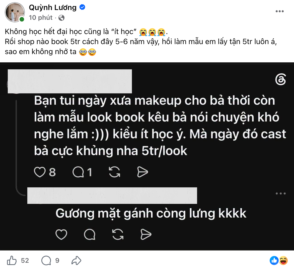 Quỳnh Lương đăng bài đáp trả những bình luận giữa ồn ào
