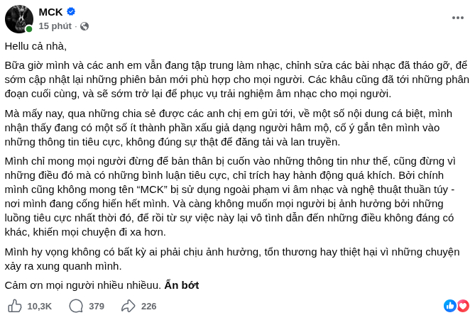 Bài đăng của MCK giữa đêm