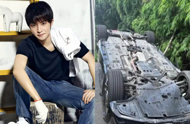 Trần Uy Hàn thương tích nặng nề sau vụ tai nạn lật xe. Ảnh: QQ.