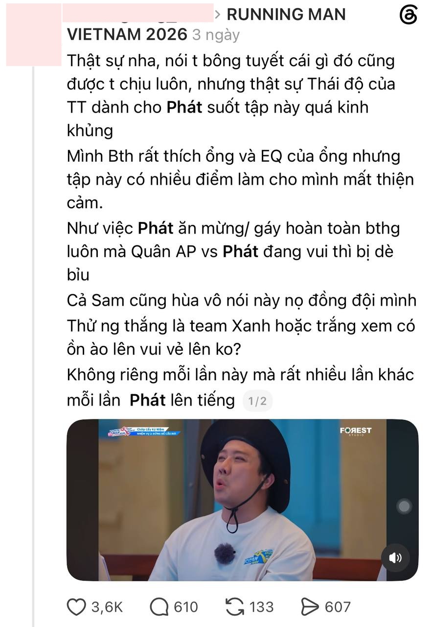 Bài đăng liên quan đến thái độ của Trấn Thành viral, gây