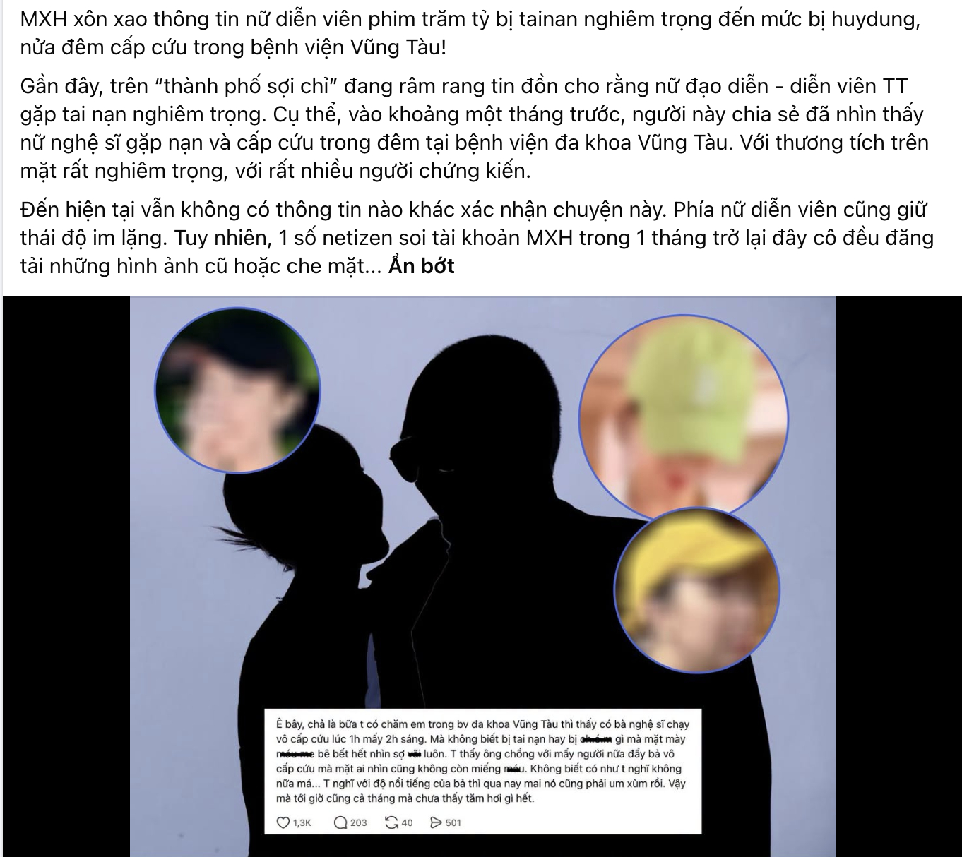 Mạng xã hội xôn xao tin đồn về nữ diễn viên nhập viện ở Vũng Tàu không rõ nguyên nhân (Ảnh: MXH)