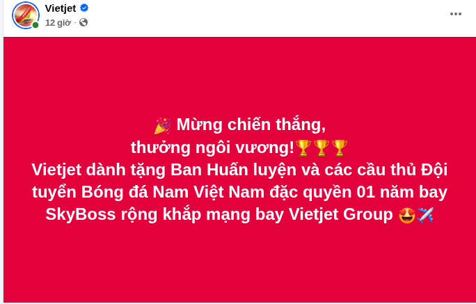 Vietjet tung quà mừng Việt Nam vô địch, fan nhanh trí “xin thêm suất” cho cầu thủ Thái Lan