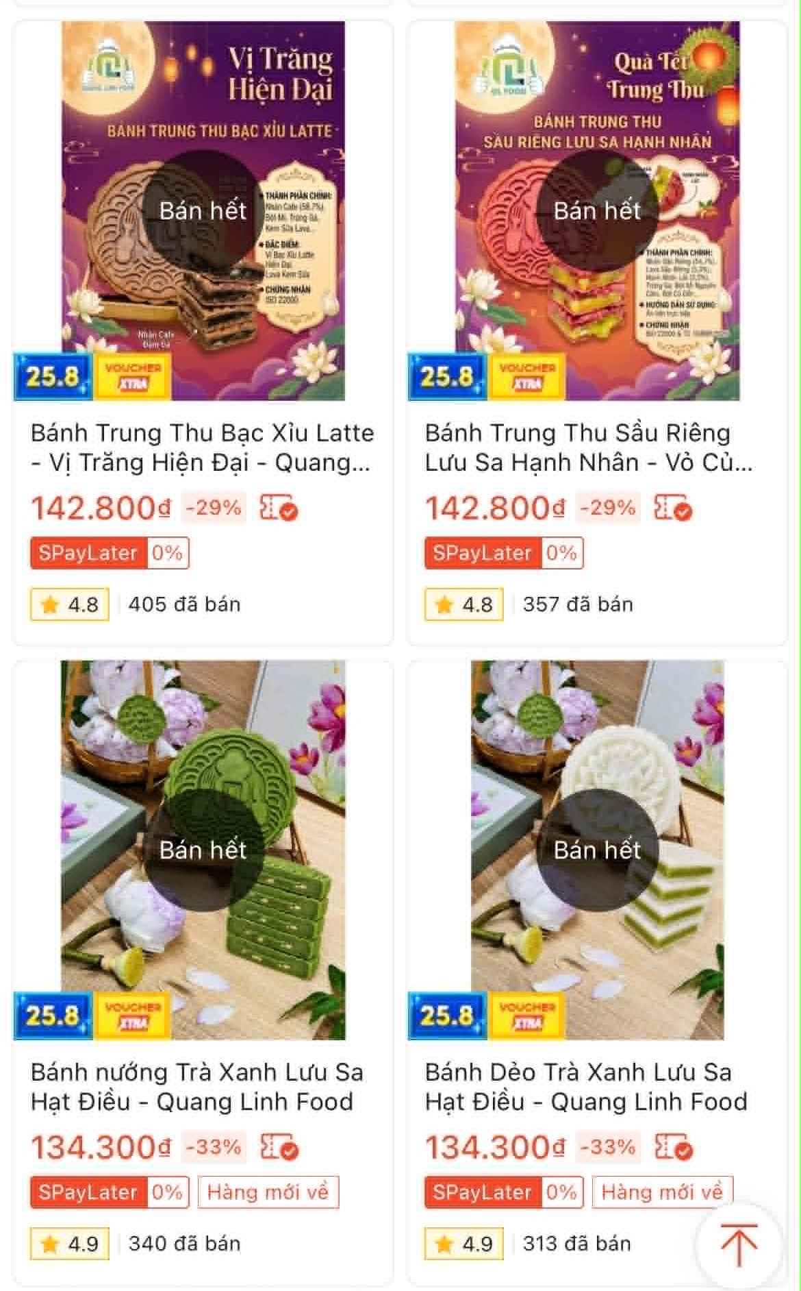 Các mặt hàng bánh trung thu của Quang Linh Food luôn trong trạng thái hết hàng ở các nền tảng